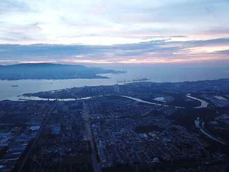 Aerial view Sungai Perai over Butterworth during sunset.の写真素材