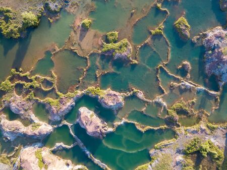 Aerial view look down abandoned quarry.の写真素材
