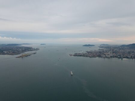 Aerial view cruise move towards Penang. Background is Penang Bridge.の写真素材