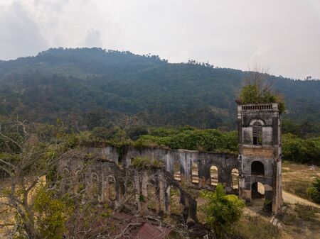 Aerial view ruin Sacred Heart of Jesus Church.の写真素材