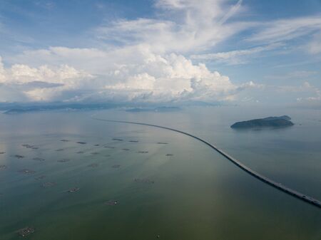 Aerial view fish farm beside Penang second bridge.の写真素材
