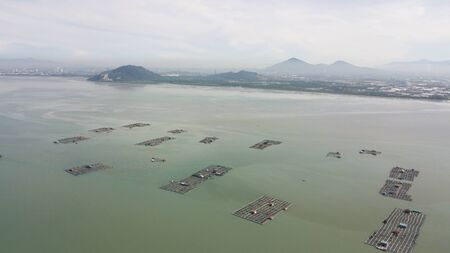 Aerial fish farm at sea at Penang.の写真素材