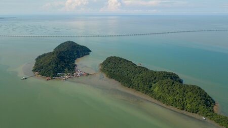 Aerial view Pulau Aman, Pulau Gedong, Background is Penang second bridge.の写真素材