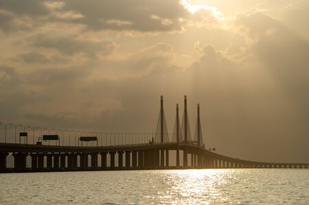Main span of Penang second bridge in golden cloud morning.の写真素材