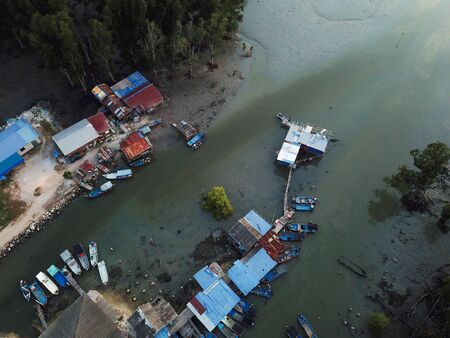 Aerial view traditional Malays fishing village.