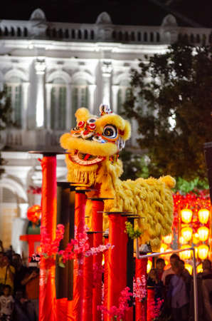 Georgetown, Penang/Malaysia - Feb 15 2020: Lion dance on stilt performance during chinese new year.のeditorial素材