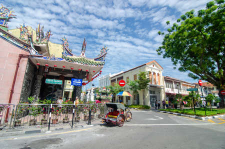 GeorgetownPenang/Malaysia - Feb 14 2020: Trishaw park in front of Yap Kongsi