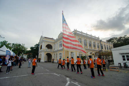 Georgetown, Penang/Malaysia - Feb 15 2020: Public enjoy Chingay performance in front Town Hall.