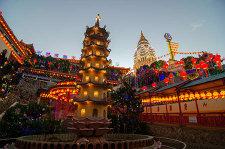 Georgetown, Penang/Malaysia - Feb 20 2020: Kek Lok Si light up during dusk hour.のeditorial素材