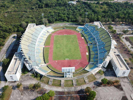 Batu Kawan, Penang/Malaysia - Feb 27 2020: Aerial view Batu Kawan Stadium in evening.のeditorial素材