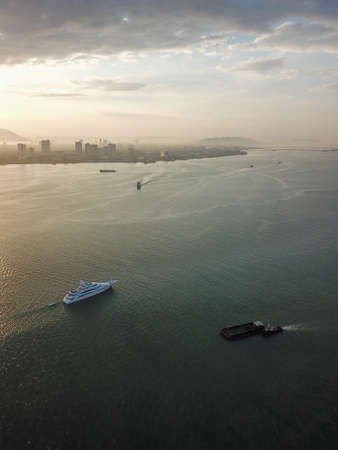 Georgetown, Penang/Malaysia - Feb 28 2020: Cruise ship at the Strait of Malacca.のeditorial素材