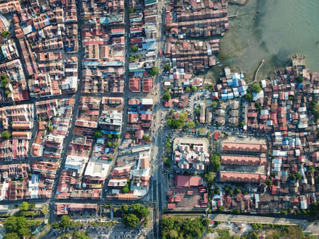 Georgetown, Penang/Malaysia - Feb 29 2020: Drone view Pengkalan Weld heritage house.