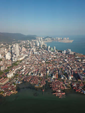 Georgetown, Penang/Malaysia - Feb 29 2020: Chinese settlements on sea with background reclamation land at Gurney.のeditorial素材