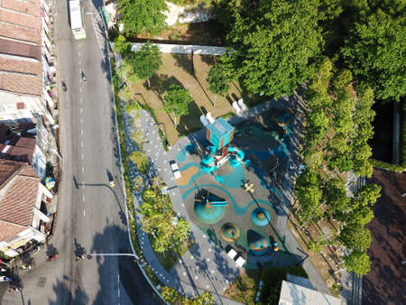 Georgetown, Penang/Malaysia - Feb 29 2020: Aerial view public park playground at Sia Boey Urban Archaeological Parkのeditorial素材