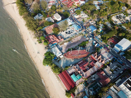 Teluk Bahang, Penang/Malaysia - Mar 08 2020: Top down view Batu Ferringhi tourism shop near the beach.のeditorial素材