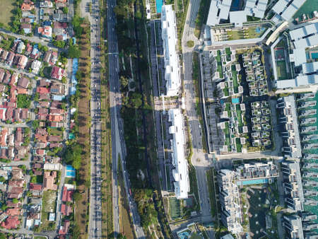 Georgetown, Penang/Malaysia - Mar 17 2020: Aerial view housing estate and The Light condo.のeditorial素材