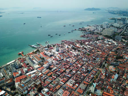 Georgetown, Penang/Malaysia - Mar 17 2020: Aerial view Georgetown old house.のeditorial素材