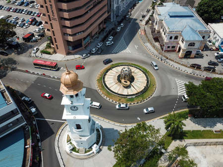 Georgetown, Penang/Malaysia - Mar 17 2020: Jubilee clock tower beside roundabout.のeditorial素材