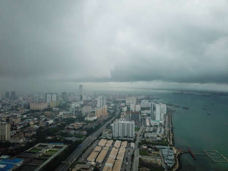 George Town, Penang/Malaysia - May 22 2019: Aerial view Tun Dr Lim Chong Eu Expressway in cloudy morning.のeditorial素材