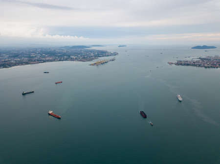 George Town, Penang/Malaysia - Jul 24 2019: Busy port at the sea of Pulau Pinangのeditorial素材