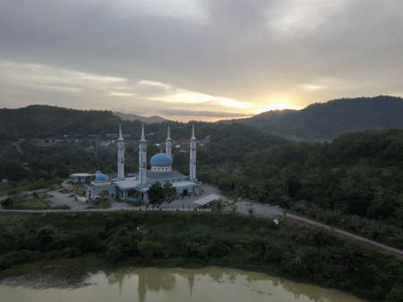 Serdang, Kedah/Malaysia - Nov 04 2019: Drone view Masjid Sultan Muhammad Al-Fateh.のeditorial素材