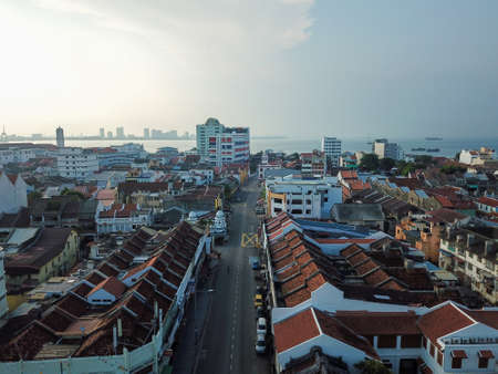 Georgetown, Penang/Malaysia - Mar 21 2020: Aerial view Georgetown street.のeditorial素材