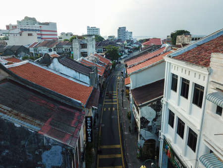 Georgetown, Penang/Malaysia - Mar 21 2020: Aerial view old street at town.のeditorial素材