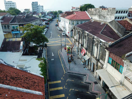 Georgetown, Penang/Malaysia - Mar 21 2020: Aerial view less people at Armenian Street due to Malaysia movement control order by Coronavirus COVID19のeditorial素材