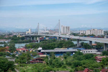 Penanti, Penang/Malaysia - Jul 01 2018: Prai river Bridge cross the river.のeditorial素材