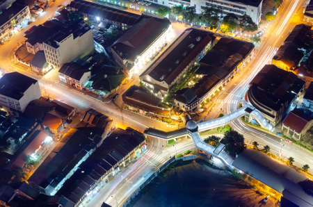 Georgetown, Penang/Malaysia - Jun 25 2017: Aerial look down Penang Pedestrian Bridge at night.