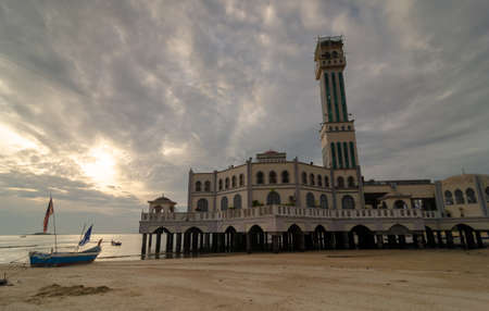 Georgetown, Penang/Malaysia - Jun 02 2018: Floating Mosque in the colorful cloudy morning.のeditorial素材