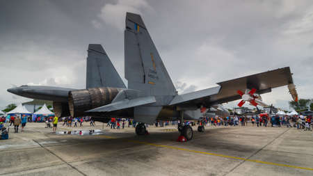 Butterworth, Penang/Malaysia - Sep 08 2018: TUDM M52-15 Sukhoi SU-30 MKM jet at exhibition RMAF..
