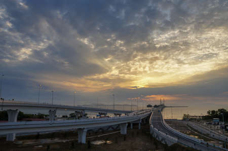 Georgetown, Penang/Malaysia - Jan 12 2014: Colorful cloud over Penang Second Bridge.のeditorial素材