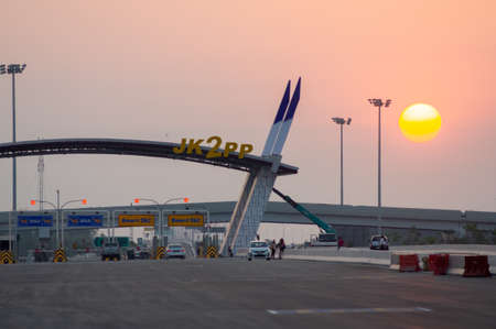 Batu Kawan, Penang/Malaysia - Feb 26 2014: JK2PP Penang Second Bridge Toll in sunset hour before...