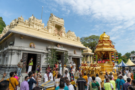 George Town, Penang, Malaysia - Jan 17 2022: Hindu devotees gather at Thanni Malai Murugan templeのeditorial素材