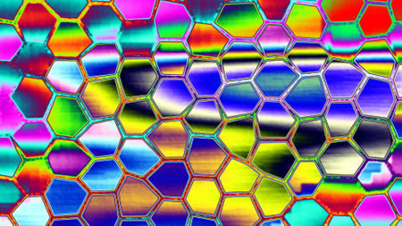 Hexagon shape of colorful gradient background. 2D layout illustrationの写真素材