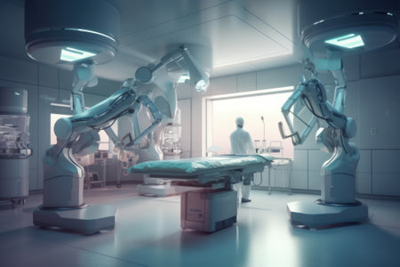 A fully equipped hospital room with modern medical technology. Generative AIの素材