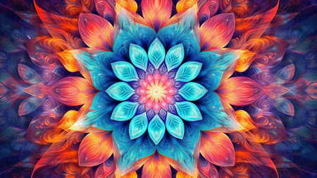 A vibrant and multicolored flower with numerous intricate petals. Generative AIの素材