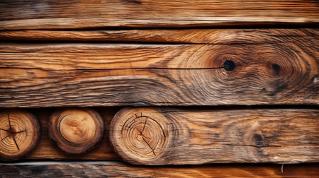 Weathered wood with natural holes and textures. Generative AIの素材