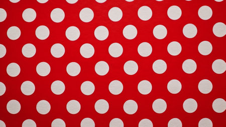 A vibrant red background with white polka dots pattern. Generative AIの素材