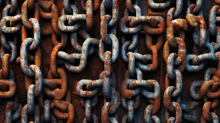 Rusty chains hanging from the side of a building. Generative AIの素材