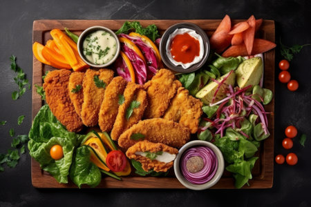 Delicious and healthy chicken and vegetable tray. Generative AIの素材