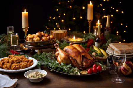 Beautifully set dinner table with an illuminated candle as the centerpiece. Generative AIの素材