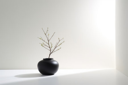 Green plant in a minimalist black vase. Generative AIの素材