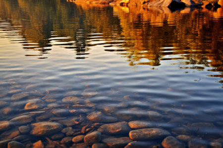 Serene body of water surrounded by natural rocks. Generative AIの素材