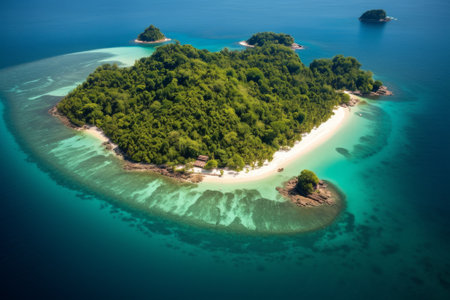 Remote island in the middle of the ocean surrounded by crystal clear waterの素材