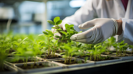 A geneticist examining a mutated plant specimenの素材