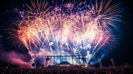 A mesmerizing firework display lighting up the concert skyの素材