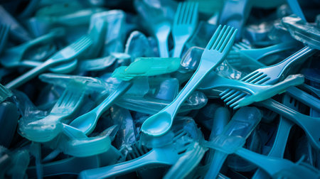 Close-up of abandoned plastic cutlery in a public areaの素材
