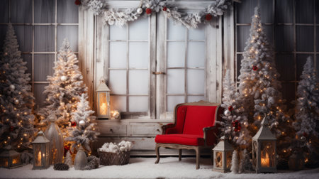 Cozy Christmas backdrop featuring cute and charming Christmas decor.の素材